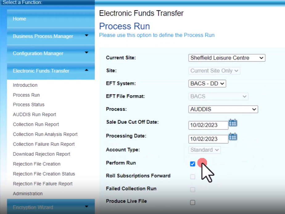 How to perform a EFT or AUDDIS run in the GMC